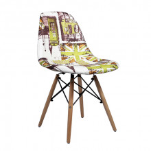 Scaun din plastic cu picioare din lemn, verde cu tematica Londra